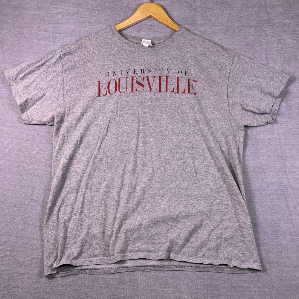 University of Louisville Graphic Tee Short Sleeve T-Shirt Mens L Gray Cotton